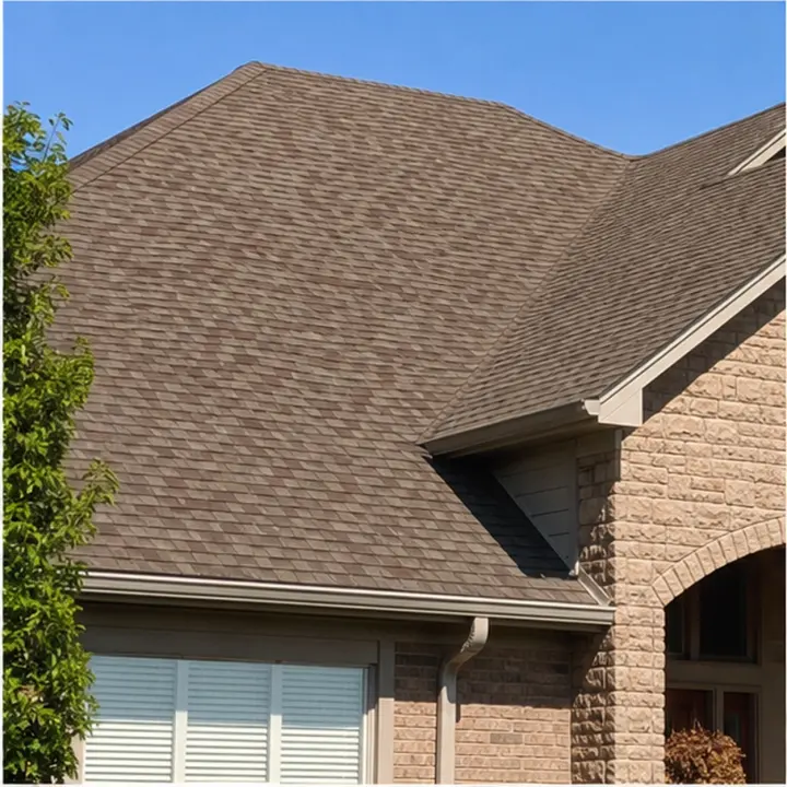 Asphalt shingle roof with mostly even surface color.